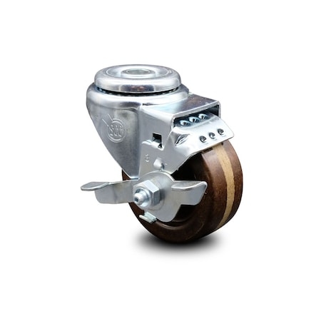Service Caster 3 Inch High Temp Phenolic Wheel Swivel Bolt Hole Caster with Brake SCC SCC-BH20S314-PHSHT-TLB